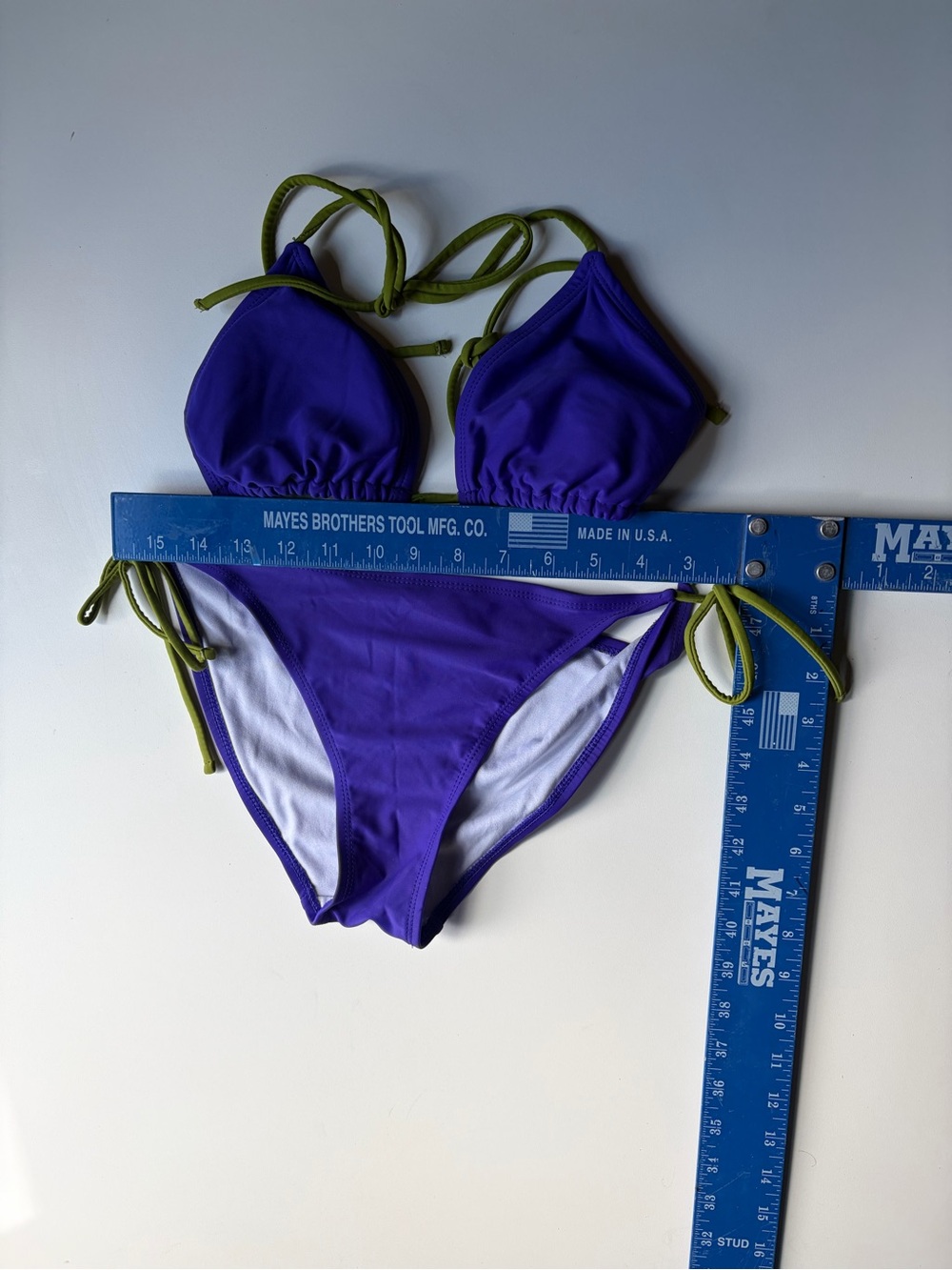 Purple String-Tie Bikini Set with Olive Accents